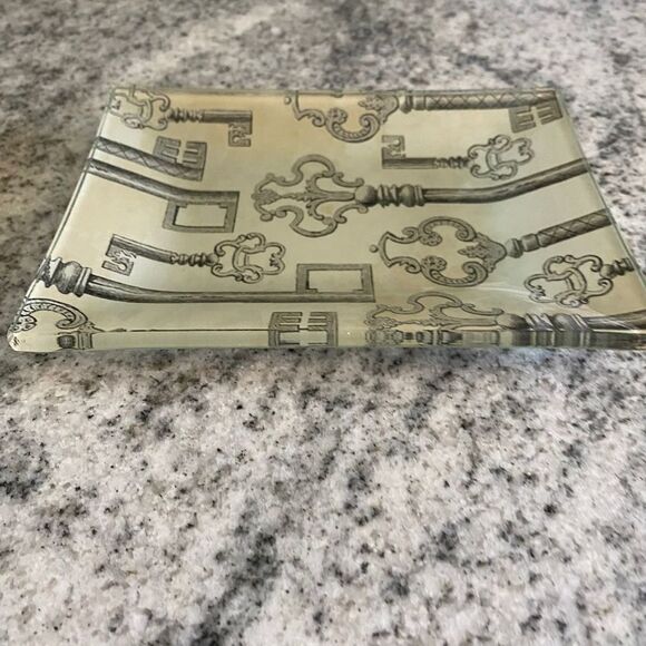 Glass Rectangle Key Tray Side Table Dish Catchall Entryway Home Decor - Picture 2 of 5